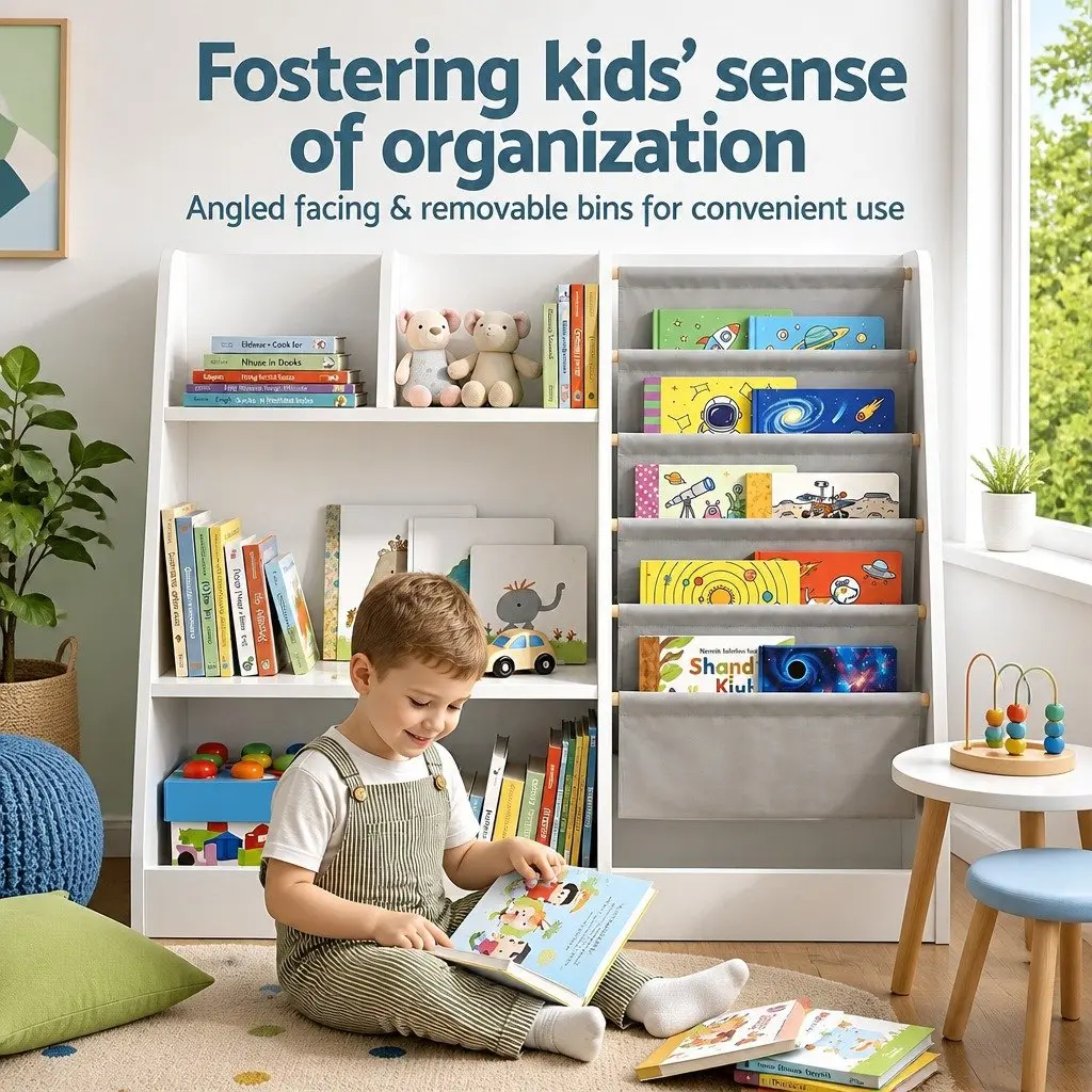 Kids Bookshelf Storage Organizer for Toddler Room White