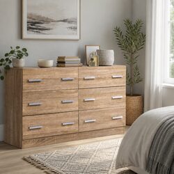 6 Drawer Chest of Drawers Lowboy Bedroom Storage Furniture Pine Wood Dresser