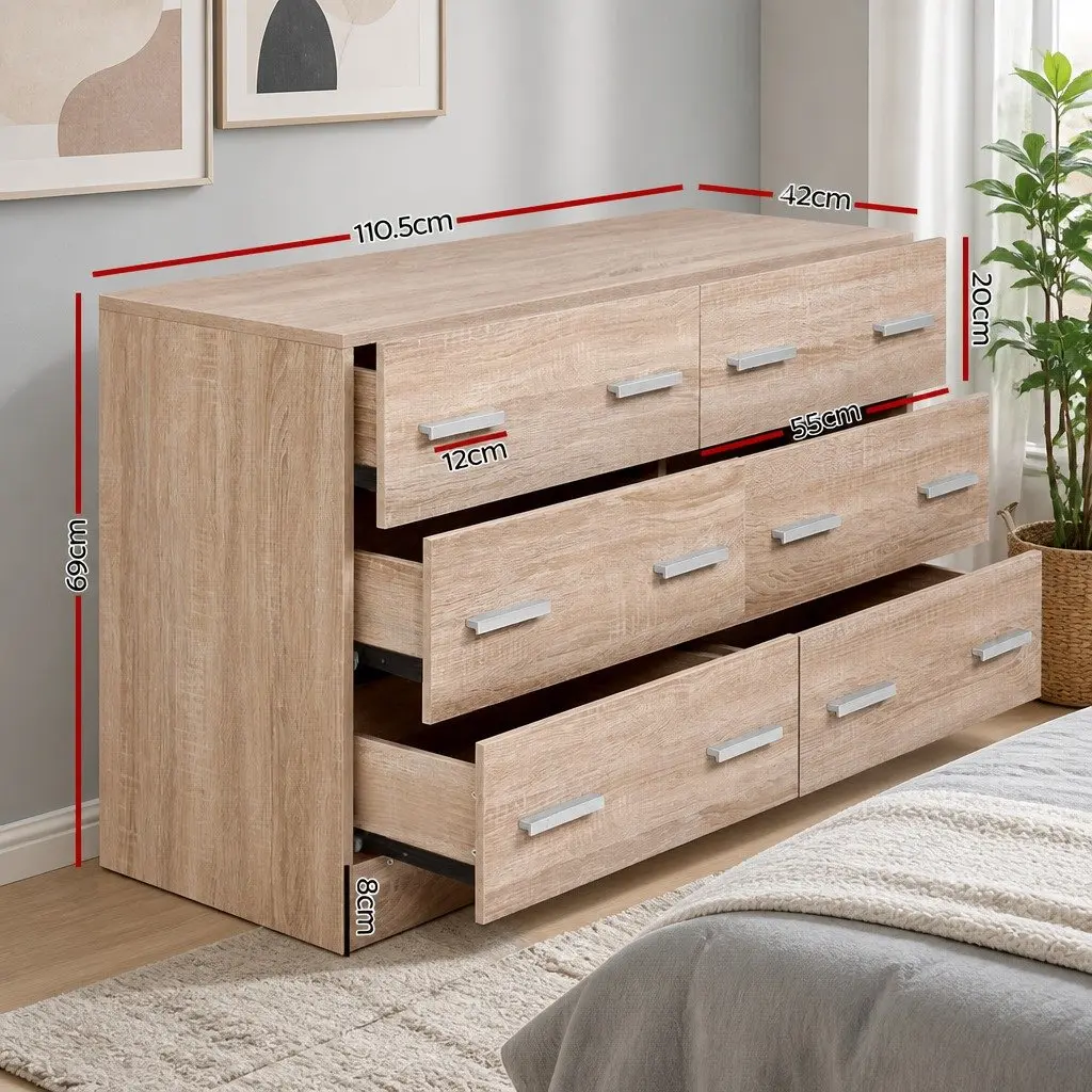 6 Drawer Chest of Drawers Lowboy Bedroom Storage Furniture Pine Wood Dresser