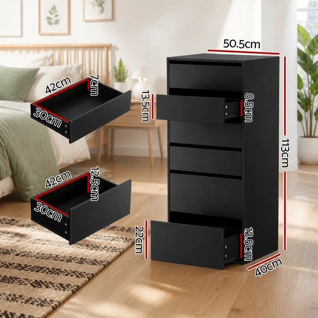 6 Drawer Chest of Drawers Tallboy Bedroom Storage Dresser Furniture Bedside