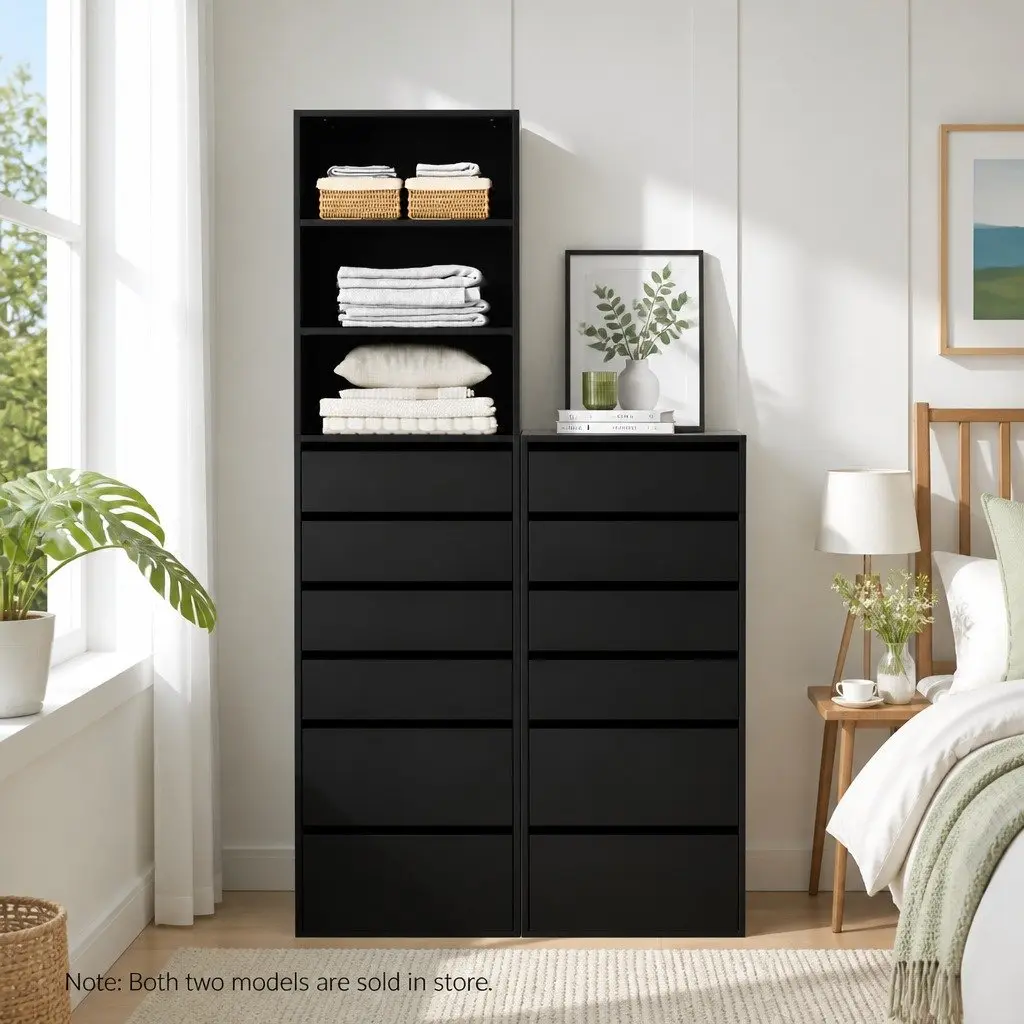 6 Drawer Chest of Drawers Tallboy Bedroom Storage Dresser Furniture Bedside