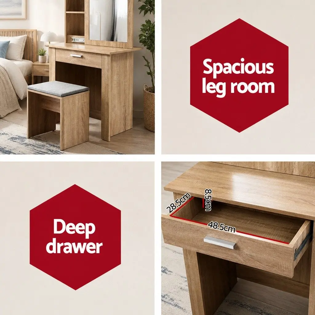 Dressing Table Stool Set Sliding Mirror Bedroom Vanity Storage Wood