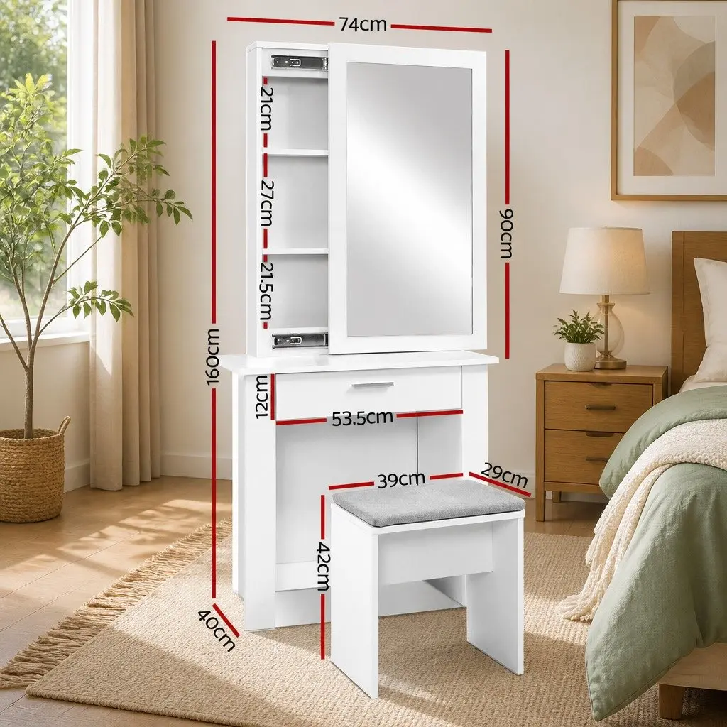 Dressing Table Set for Bedroom with Sliding Mirror and Storage Drawer White