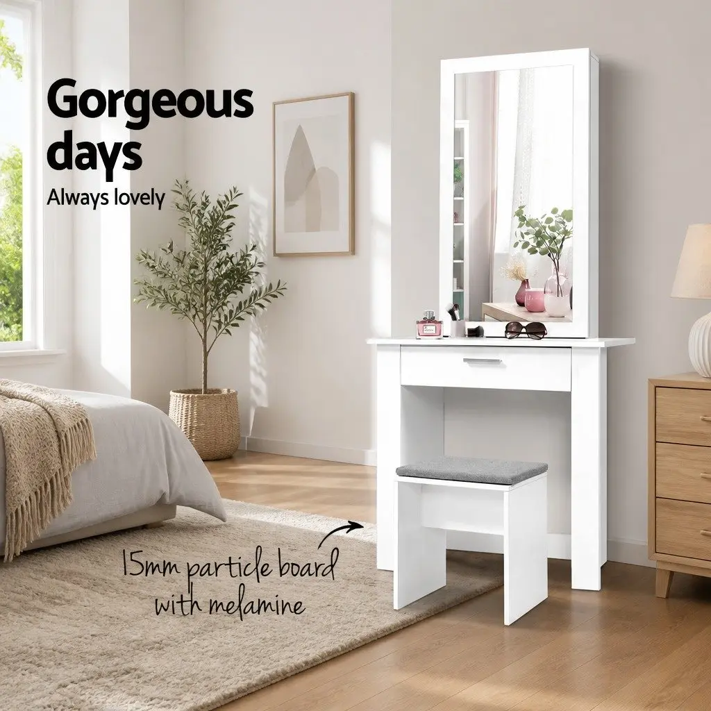 Dressing Table Set for Bedroom with Sliding Mirror and Storage Drawer White