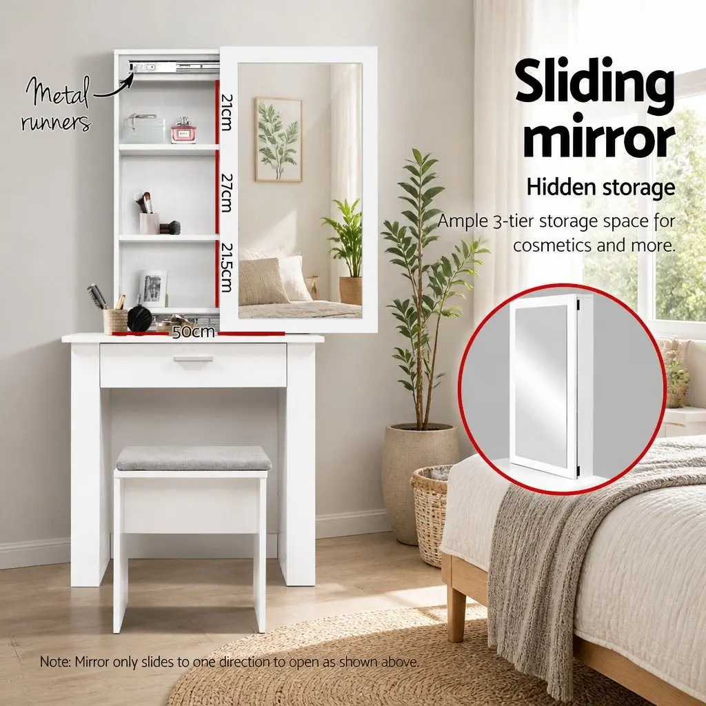 Dressing Table Set for Bedroom with Sliding Mirror and Storage Drawer White