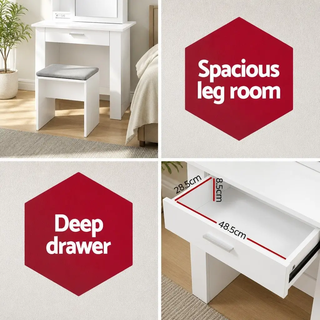 Dressing Table Set for Bedroom with Sliding Mirror and Storage Drawer White