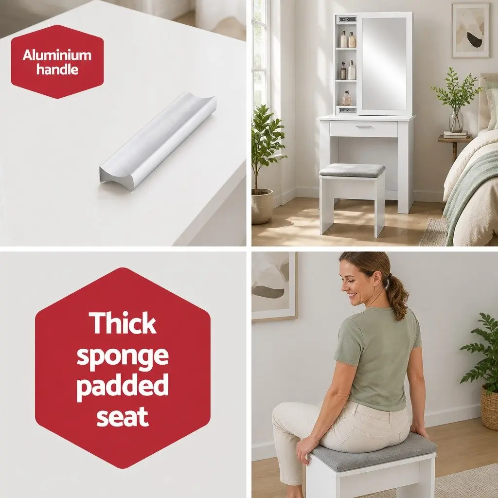 Dressing Table Set for Bedroom with Sliding Mirror and Storage Drawer White