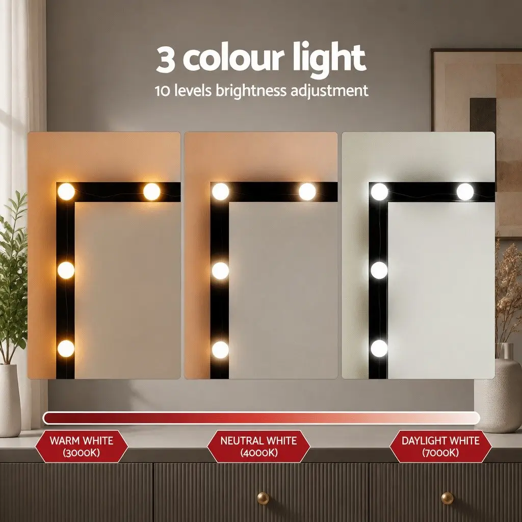 Dressing Table Vanity Desk Set for Bedroom with LED Bulbs Mirror and Stool Black 118cm x 39cm x 143cm