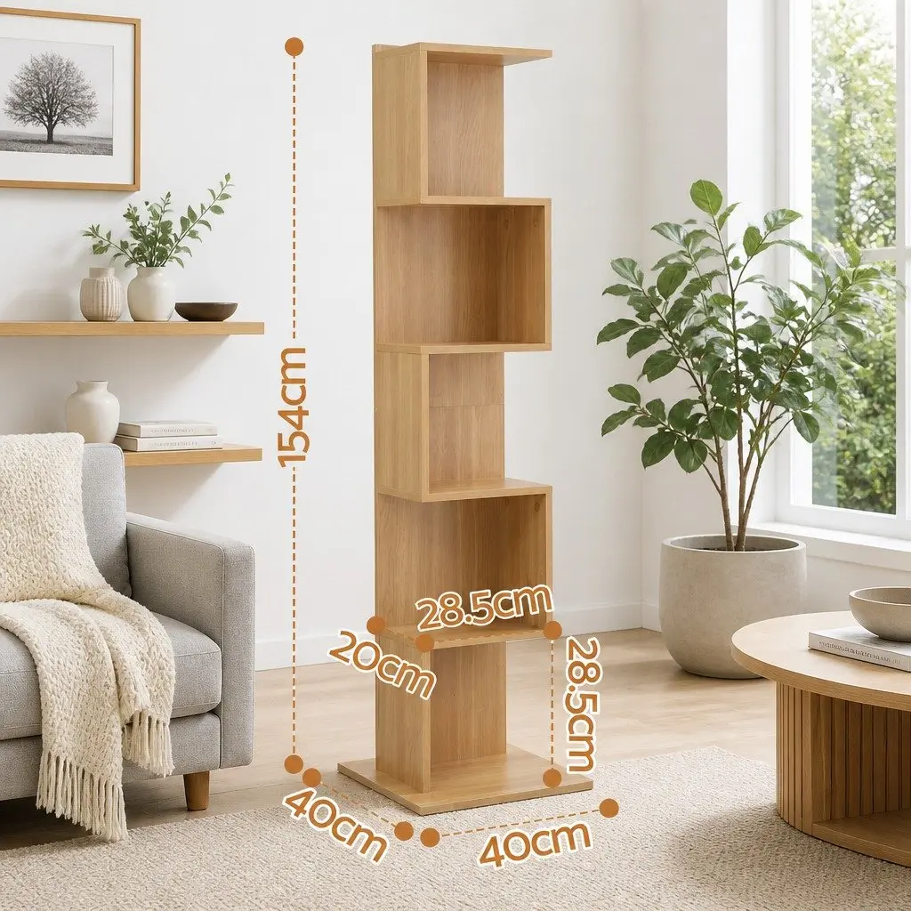 S-Shaped Bookshelf Storage Display Shelf Living Room 5 Tier