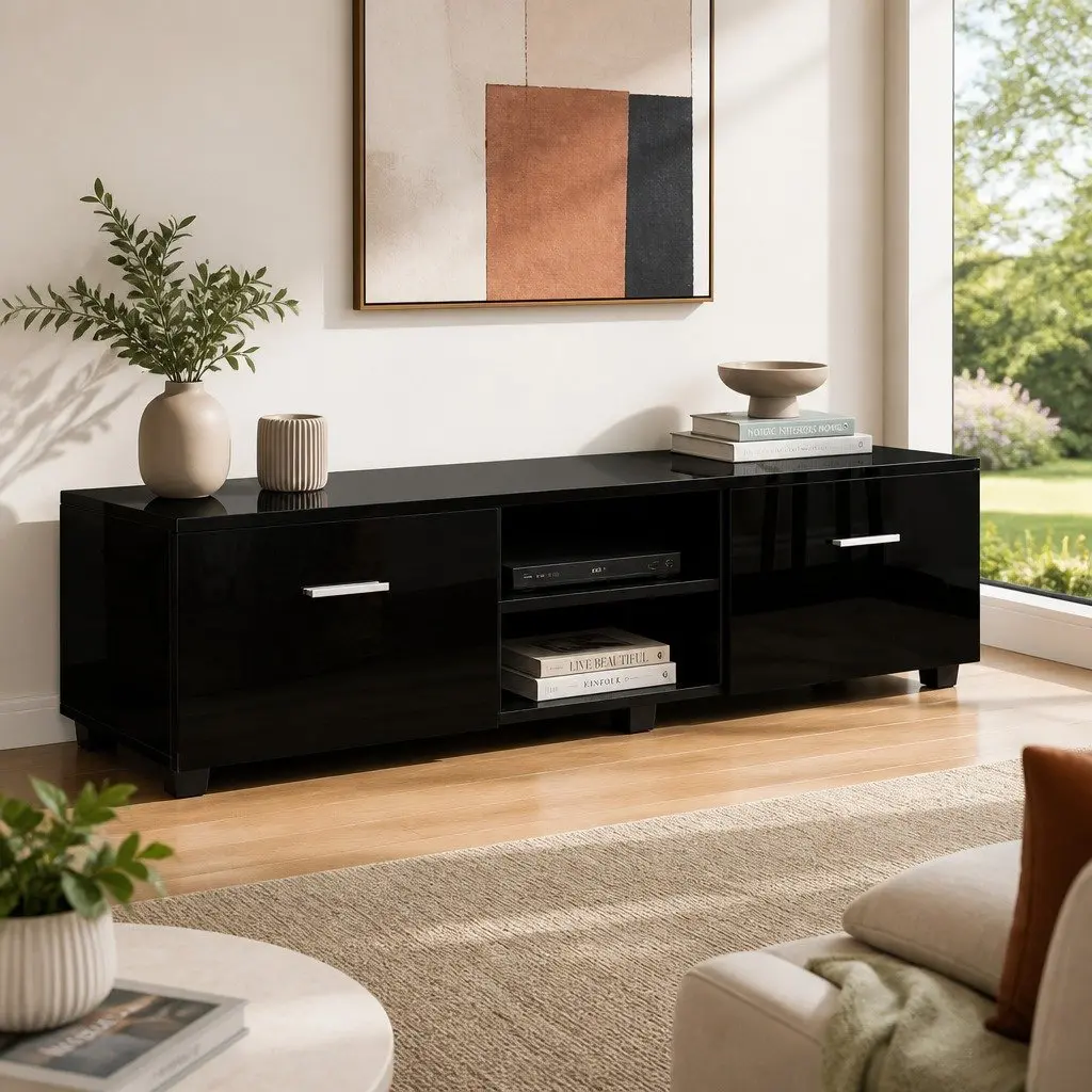 Entertainment Unit TV Cabinet Living Room 140cm Black