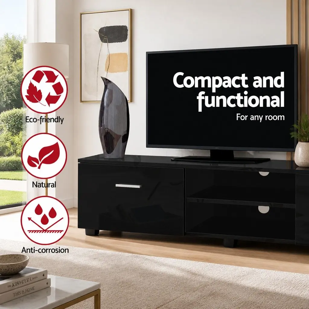 Entertainment Unit TV Cabinet Living Room 140cm Black
