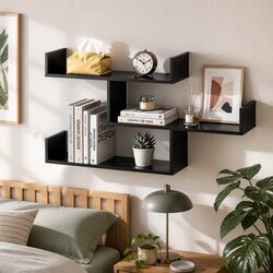 Floating Wall Shelf 3 Tier Black Minimalist Display Storage Organiser