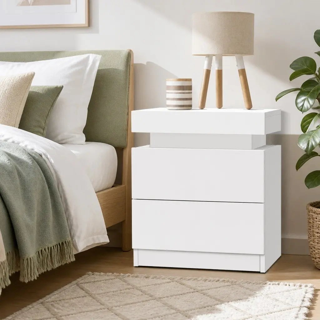 White Bedside Table with Storage