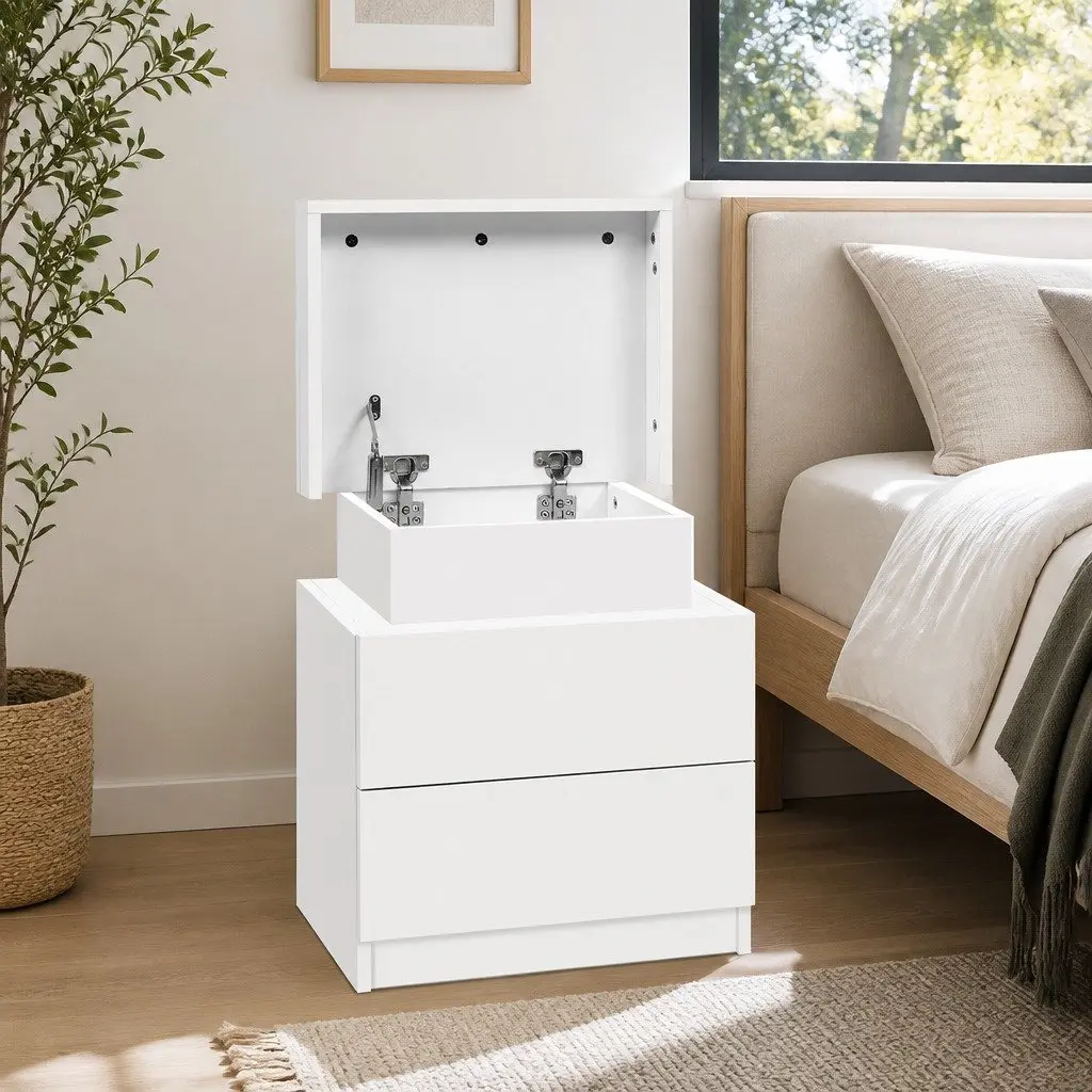 White Bedside Table with Storage