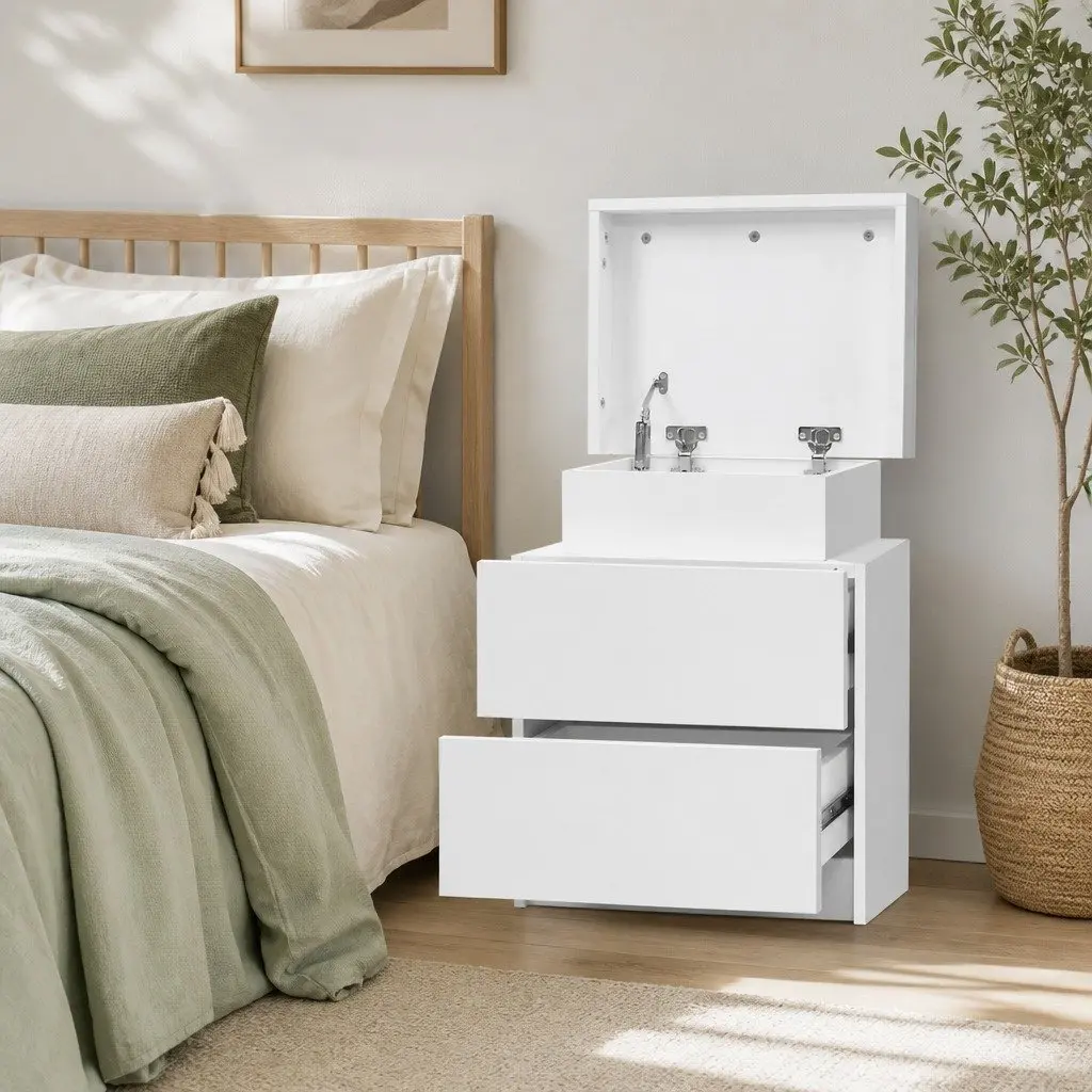 White Bedside Table with Storage