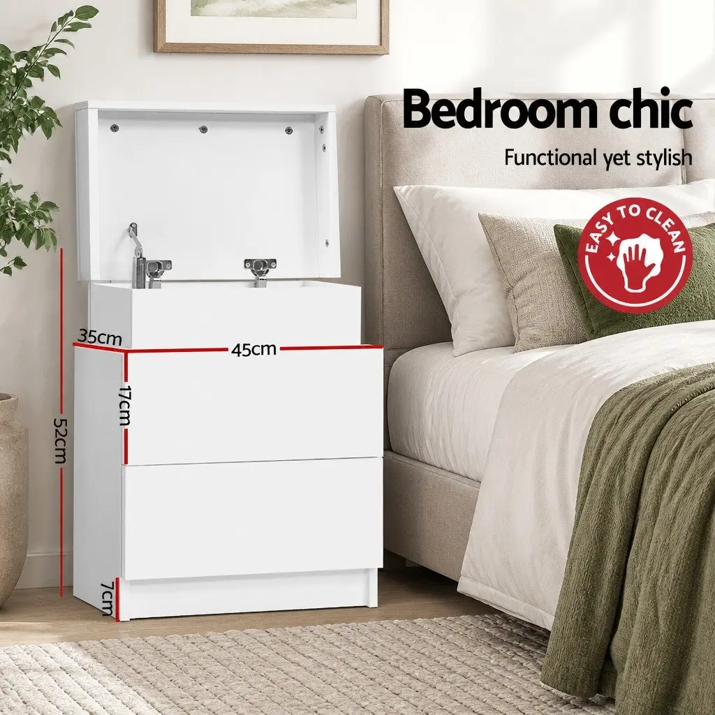 White Bedside Table with Storage