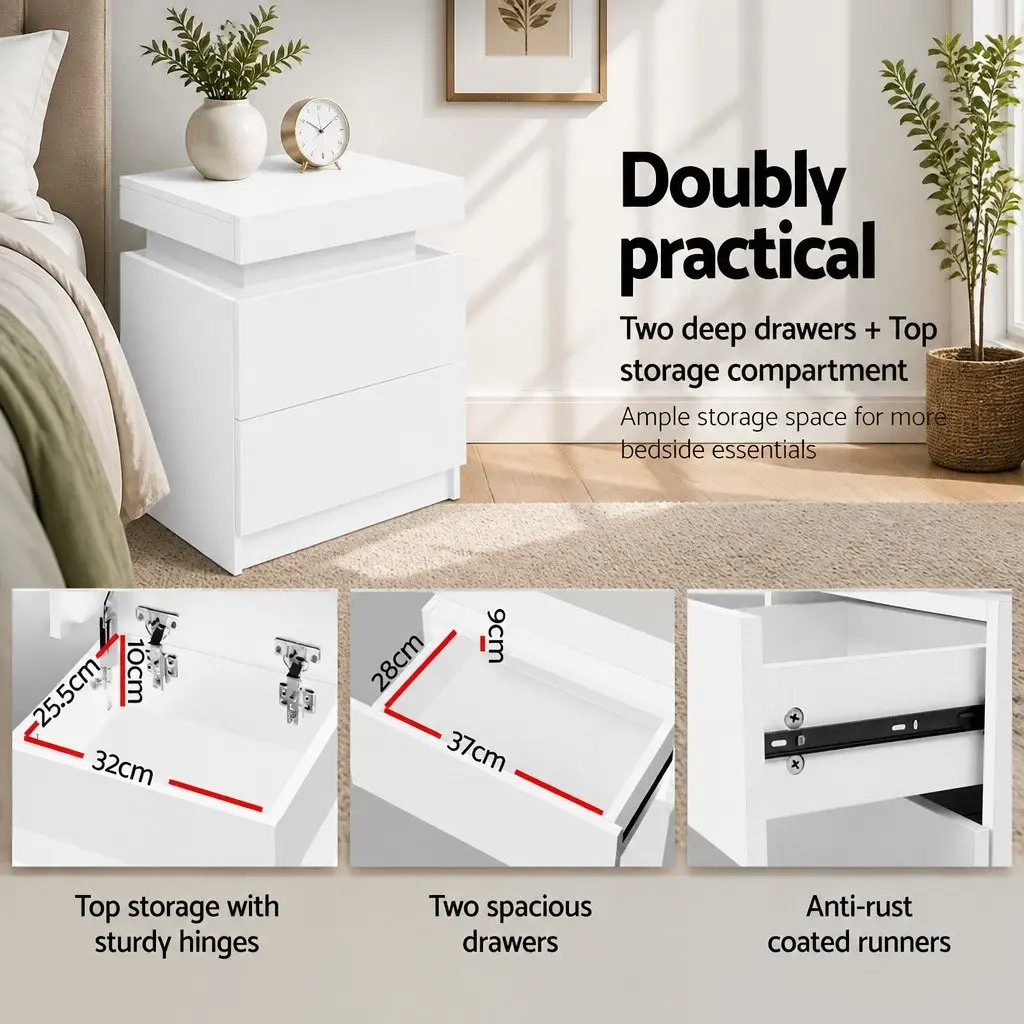 White Bedside Table with Storage