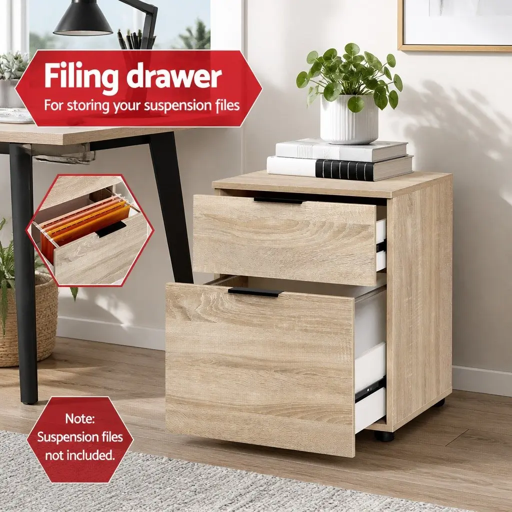 Beige 2 Drawer Filing Cabinet Office Storage Organizer Under Desk 455cmW x 41cmD x 555cmH