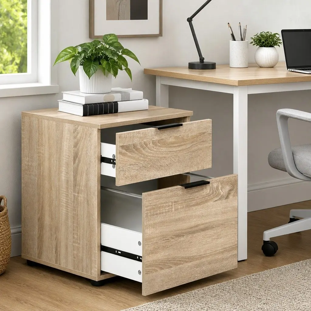 Beige 2 Drawer Filing Cabinet Office Storage Organizer Under Desk 455cmW x 41cmD x 555cmH