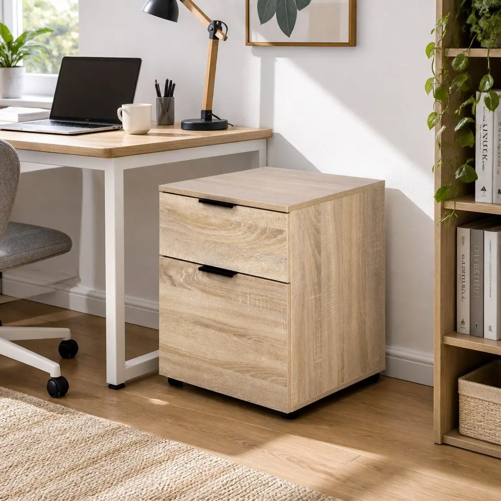 Beige 2 Drawer Filing Cabinet Office Storage Organizer Under Desk 455cmW x 41cmD x 555cmH