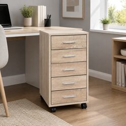 Mobile Filing Cabinet Specifications: 5 Drawers, Beige Finish