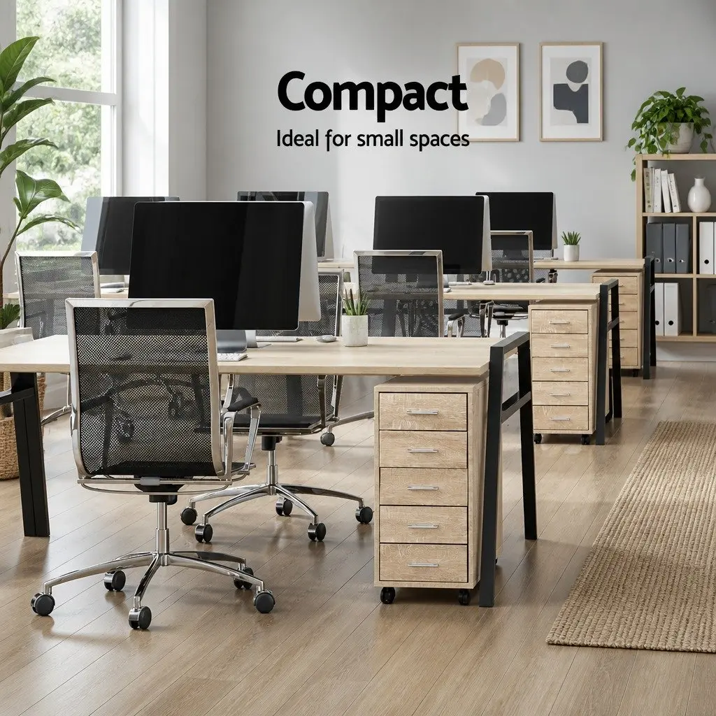 Mobile Filing Cabinet Home Office Storage Organiser 5 Drawer Beige Wood Tone