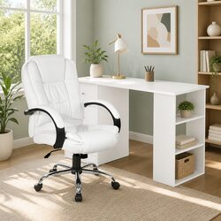 Computer Desk Office Chair Set 120cm Executive Workspace White High Back Combo