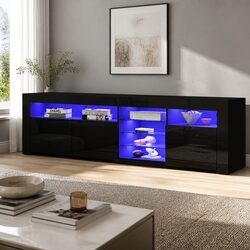 LED Entertainment Unit Dimensions: 180cm Black TV Cabinet