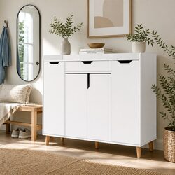 Shoe Cabinet: 120cm x 32cm x 91cm, Holds 26 Pairs