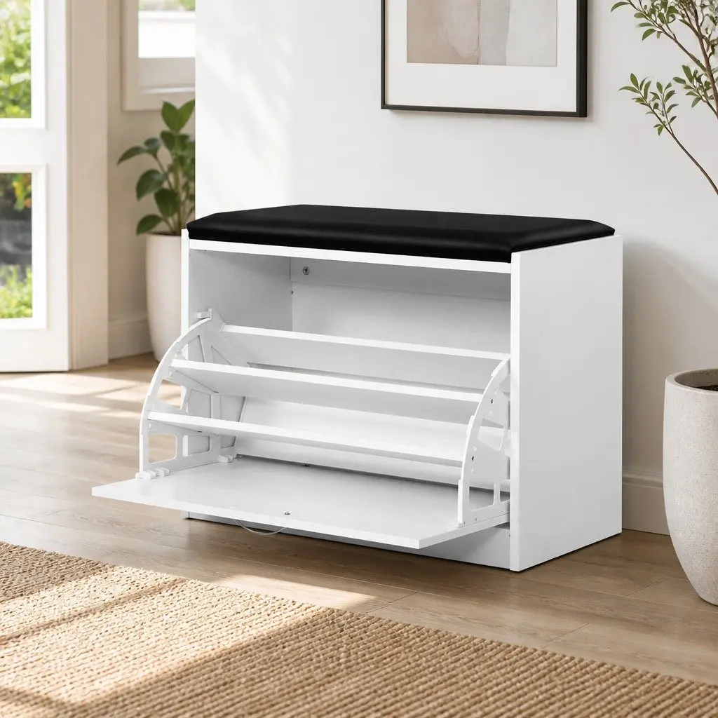 Shoe Storage Bench Cabinet for Hallway Entrance 63cm White
