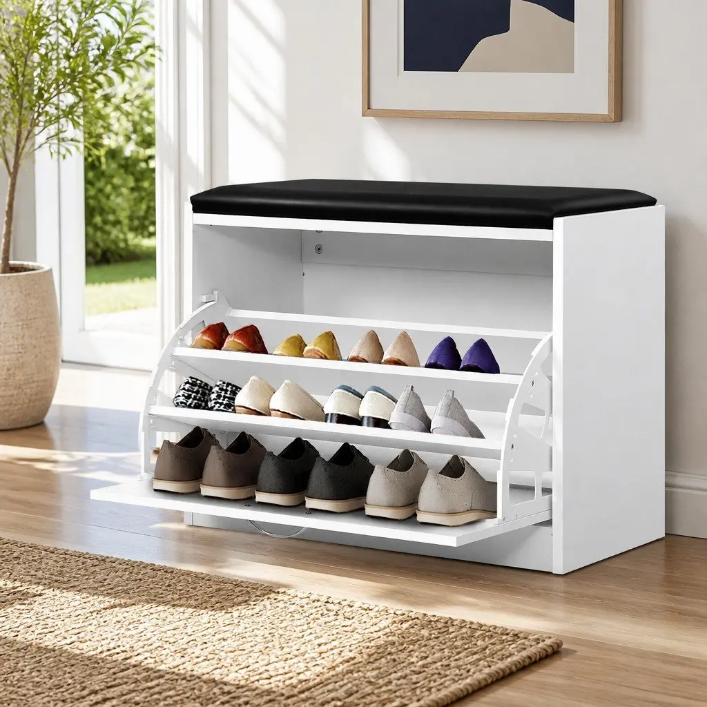 Shoe Storage Bench Cabinet for Hallway Entrance 63cm White