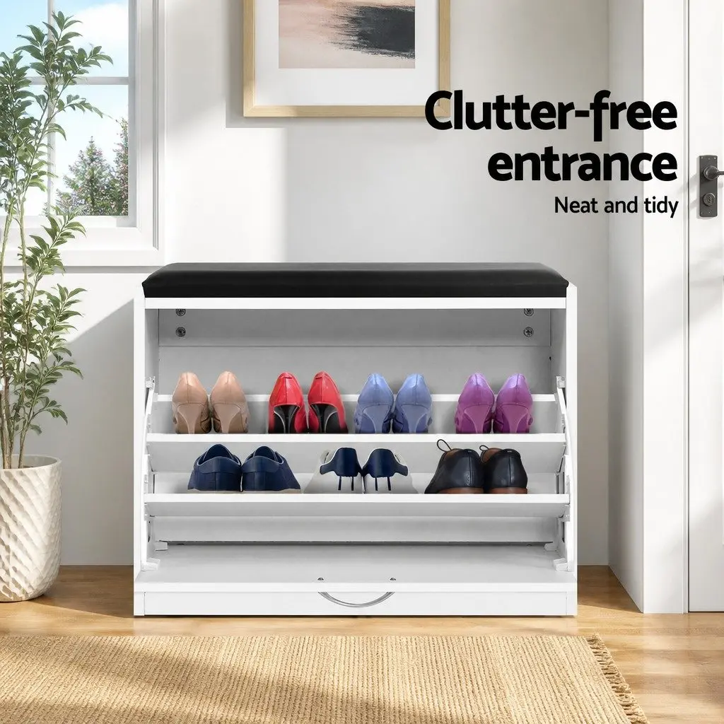 Shoe Storage Bench Cabinet for Hallway Entrance 63cm White