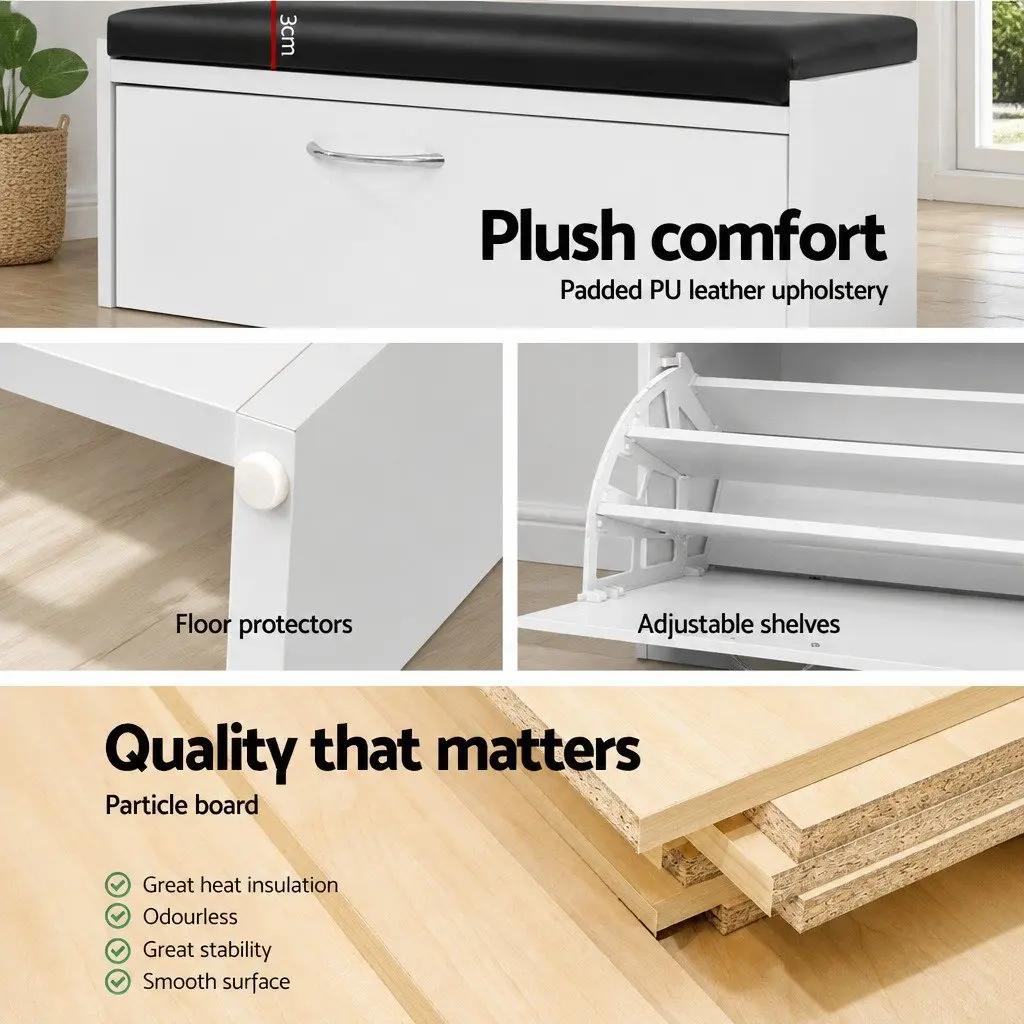 Shoe Storage Bench Cabinet for Hallway Entrance 63cm White