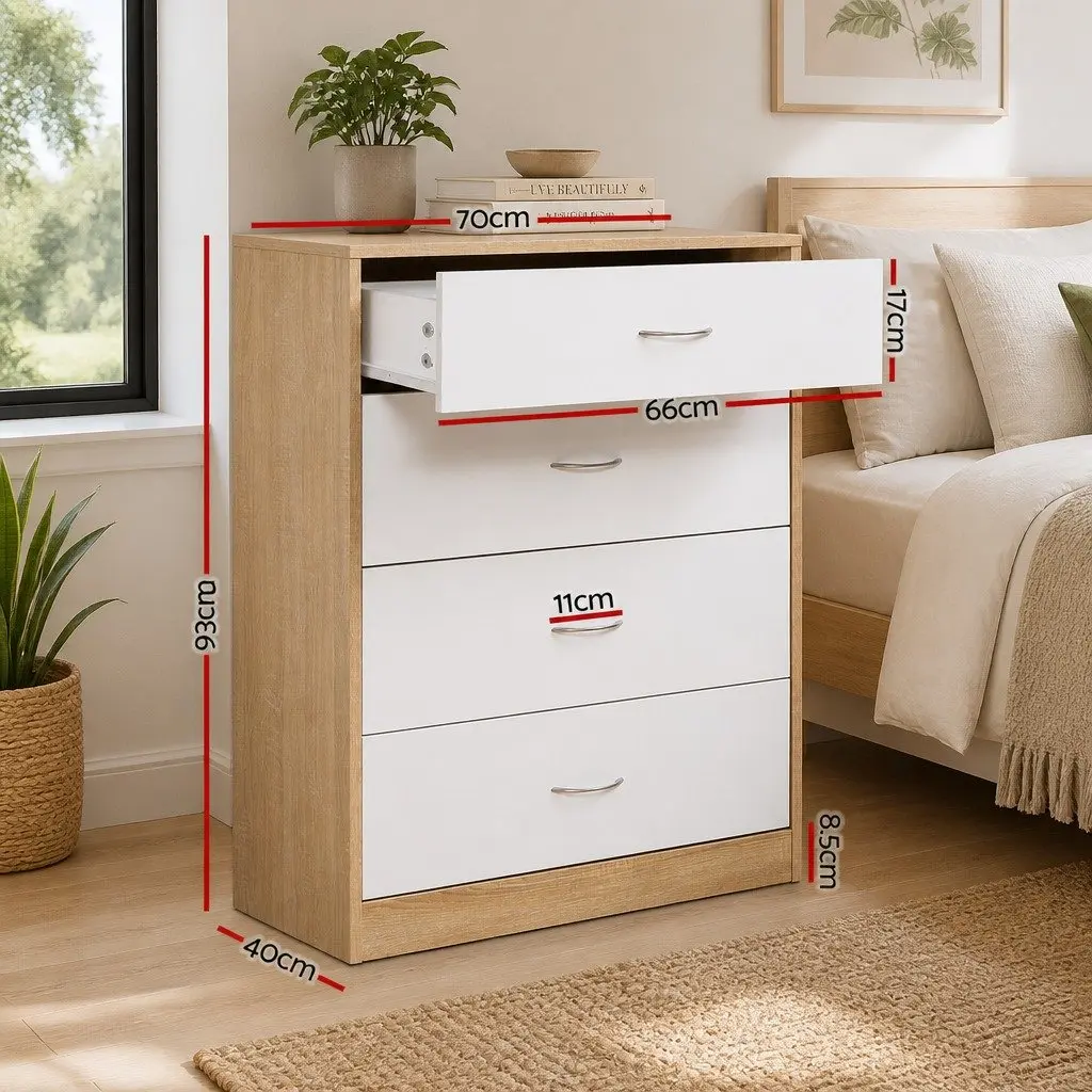 4 Drawer Tallboy Dresser Bedroom Storage Cabinet White Beige