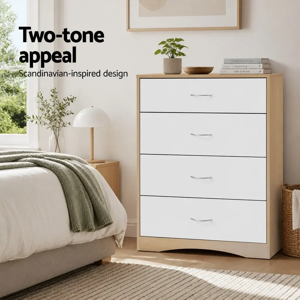 4 Drawer Tallboy Dresser Bedroom Storage Cabinet White Beige