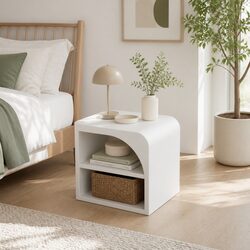 Bedside Table with Shelves Side End Table Nightstand Storage White Arched Design
