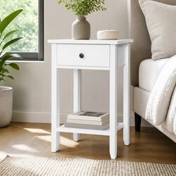 Bedside Table 1 Drawer with Shelf White Bedroom Storage Nightstand Compact