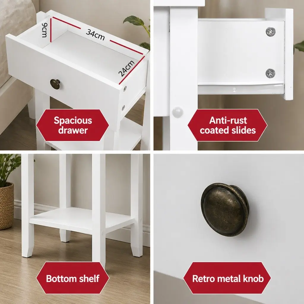 Bedside Table with 1 Drawer, 50cm x 30cm x 74cm