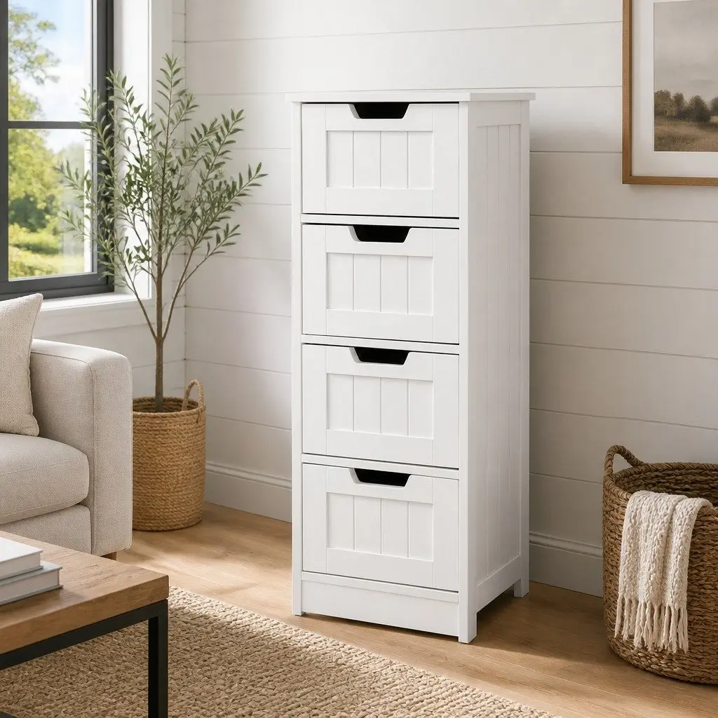 White Chest of Drawers 4 Drawer Storage Cabinet Bedroom Dresser Tallboy