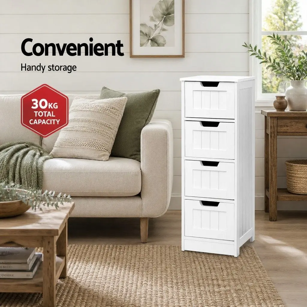 4 Drawer White Storage Cabinet Bedroom Dresser Tallboy 30cm x 30cm x 81cm