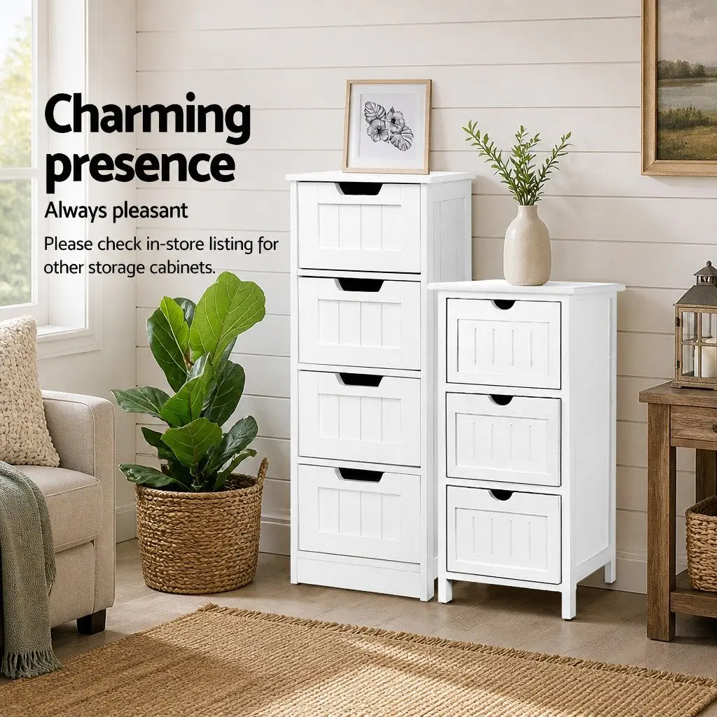 4 Drawer White Storage Cabinet Bedroom Dresser Tallboy 30cm x 30cm x 81cm