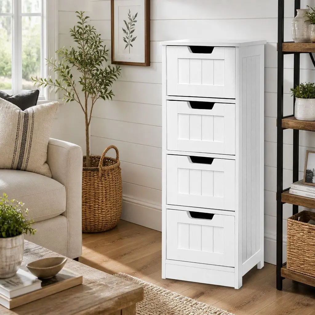 4 Drawer White Storage Cabinet Bedroom Dresser Tallboy 30cm x 30cm x 81cm