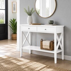 100CM Console Table with 2 Drawers and Shelf in White