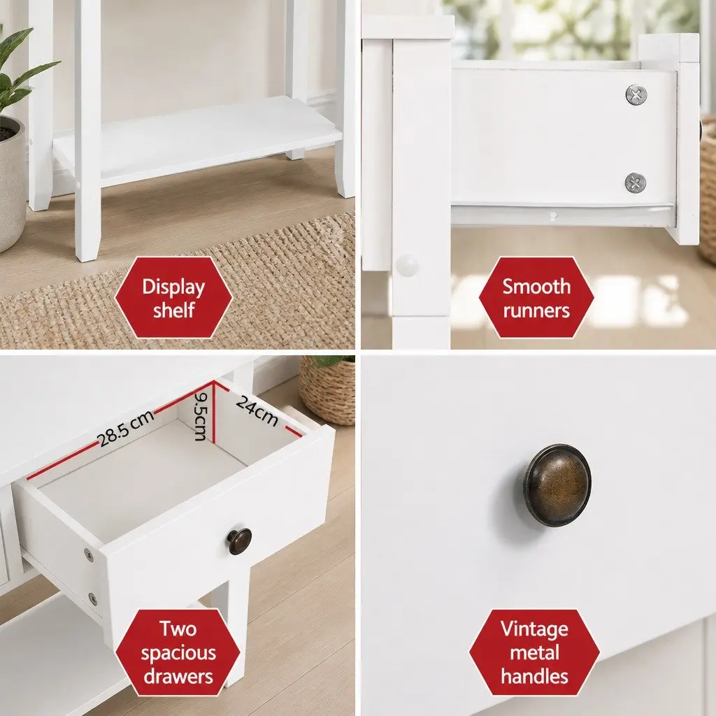 Console Table 2 Drawers 80cm White Hallway Entry Storage Display Furniture
