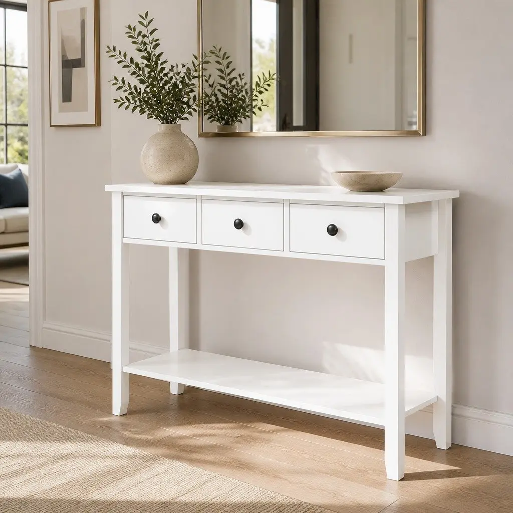 Console Table 100CM with 3 Drawers and White Finish