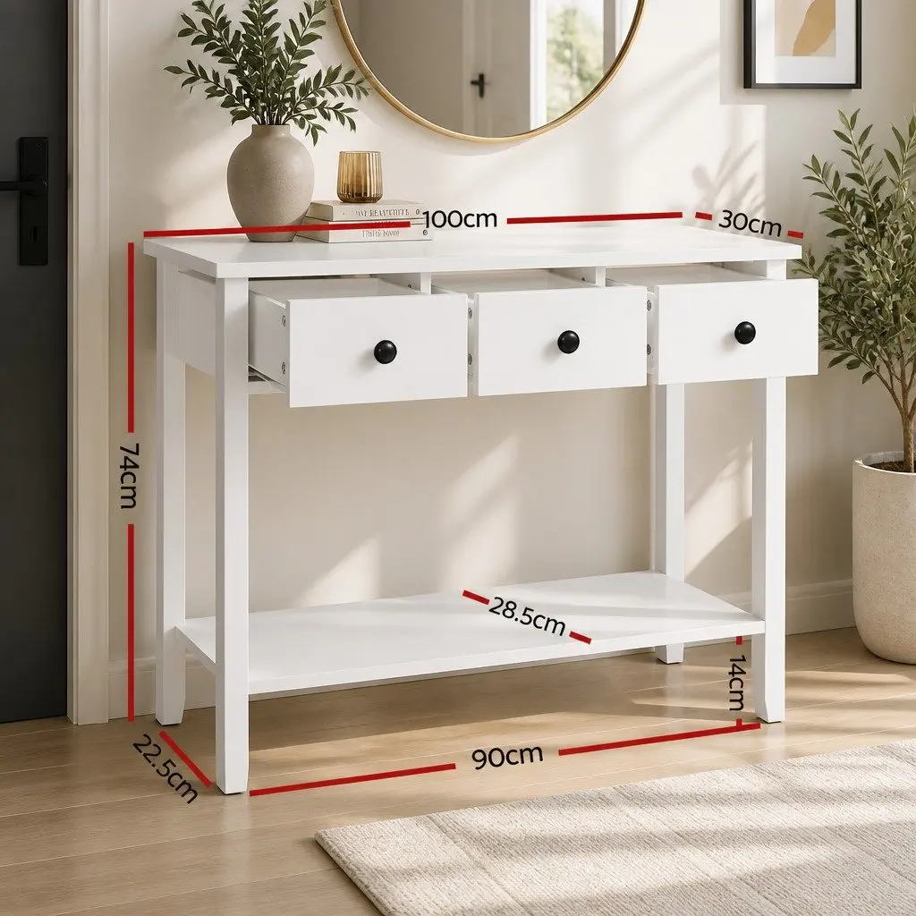 Console Table 100CM with 3 Drawers and White Finish