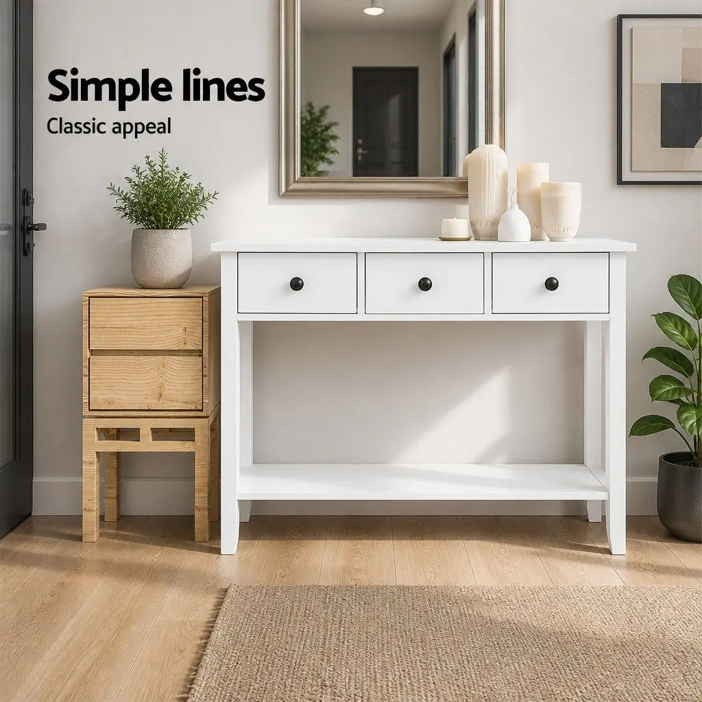 Console Table 100CM with 3 Drawers and White Finish