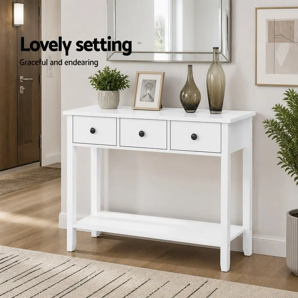 Console Table 100CM with 3 Drawers and White Finish