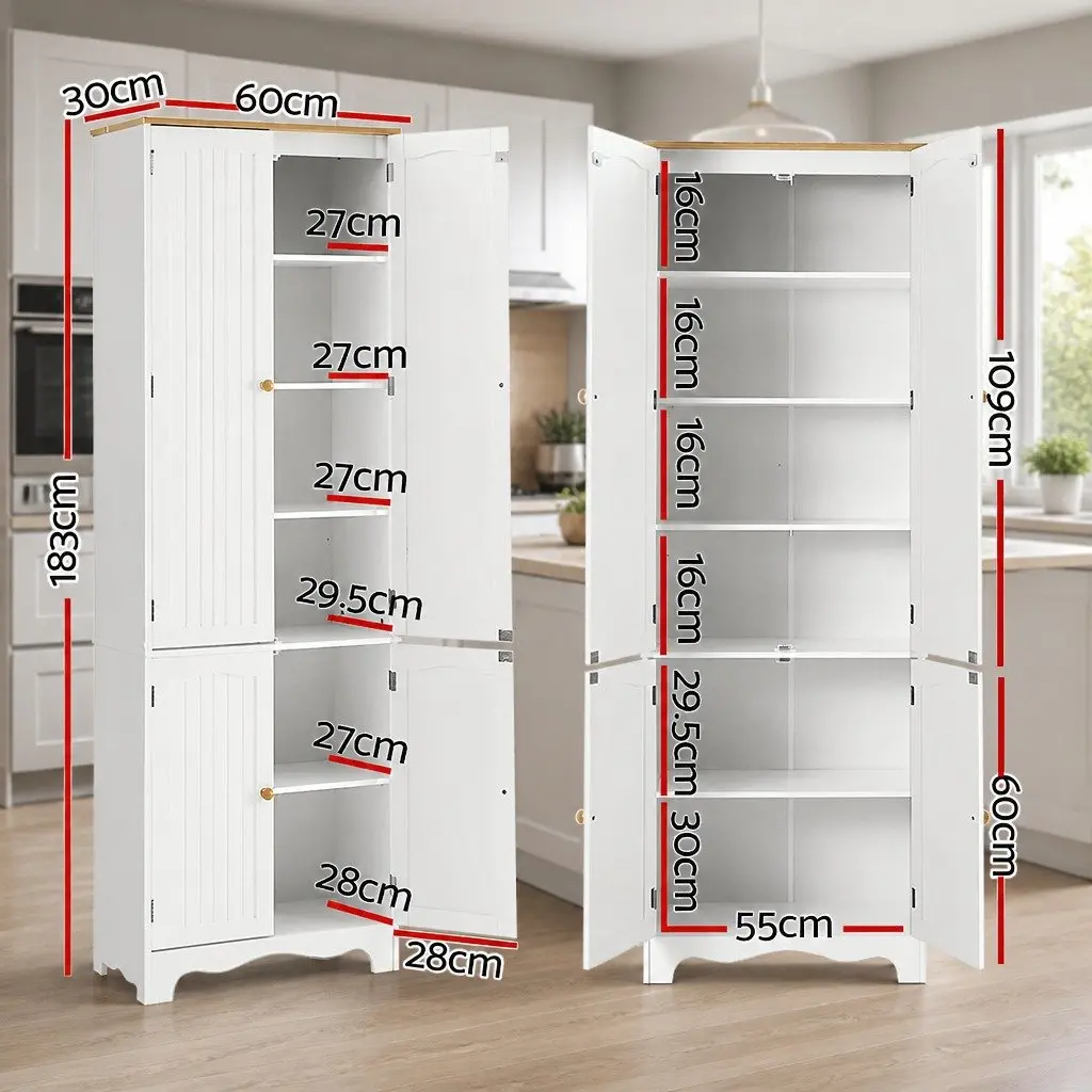 4 Door White Tall Cupboard Storage Cabinet Kitchen Dining Room Sideboard