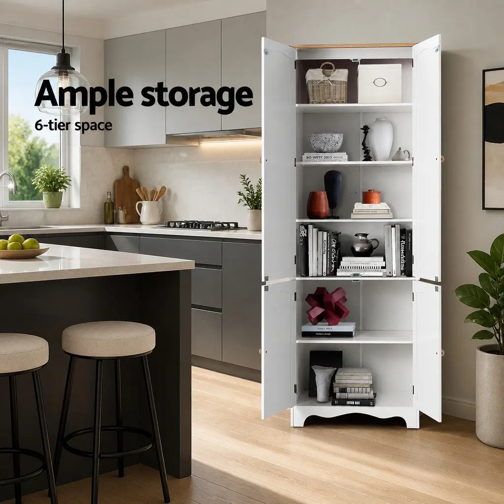 4 Door White Tall Cupboard Storage Cabinet Kitchen Dining Room Sideboard